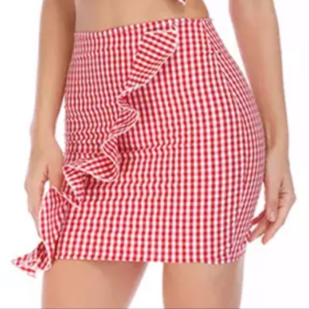 Boutique ruffle gingham frill trim mini skirt S